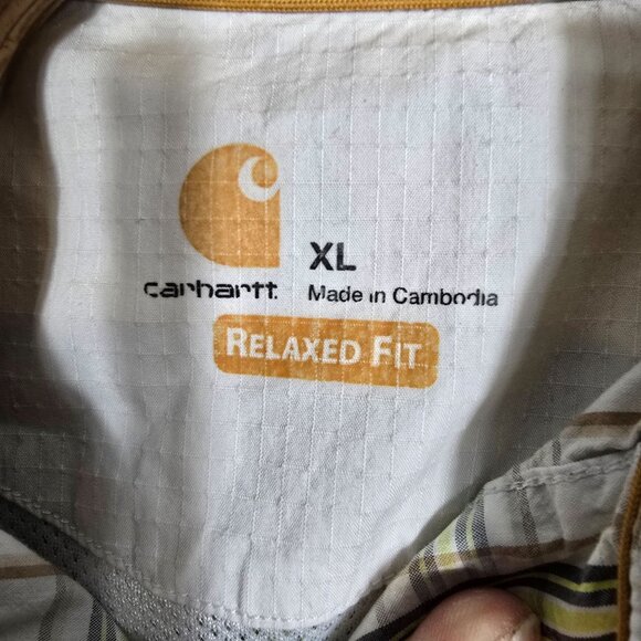 Carhartt Force Men's Plaid Short‎ Sleeve Shirt XL Relaxed Fit Cotton Green/White - Picture 5 of 8